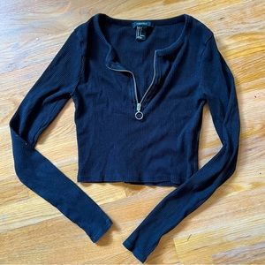 Black quarter zip crop top ~ long sleeve ~ small ~ forever 21